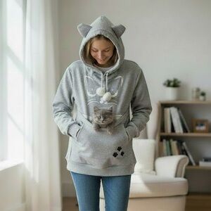 Gray Cat Carrier Hoodie - Size L